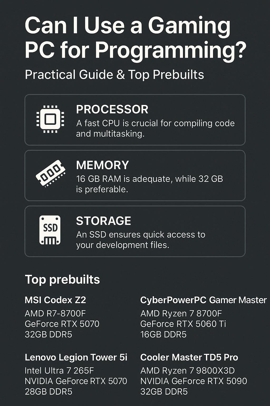Infographic for Can I Use a Gaming PC for Programming? Practical Guide & Top Prebuilts