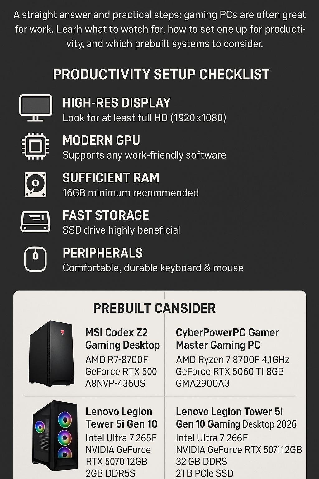 Infographic for Can I Use a Gaming PC for Work? Practical Guide & Best Picks